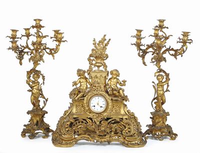 Trittico da Camino in Bronzo Dorato Napoleone III, Fine XIX Secolo