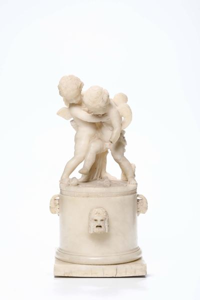 Gruppo in Marmo Scolpito con Due Amorini, XIX Secolo