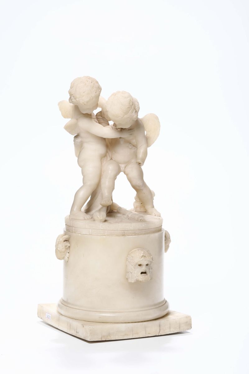 Gruppo in Marmo Scolpito con Due Amorini, XIX Secolo