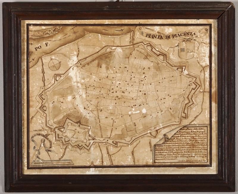 Carta geografica di Piacenza su pergamena, XVIII secolo  - Asta Antiquariato - Cambi Casa d'Aste