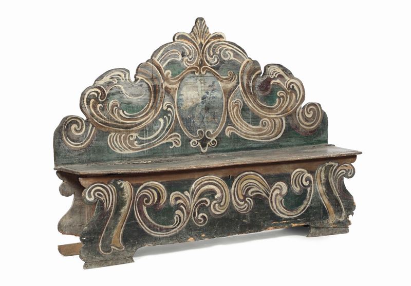 Panca da ingresso con schienale sagomato, XIX secolo  - Asta Antiquariato - Cambi Casa d'Aste