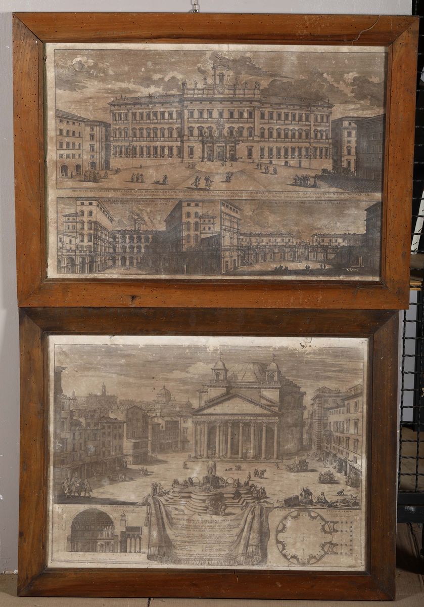 Lotto di Sedici Stampe con Vedute di Architetture Romane, XVIII-XIX Secolo