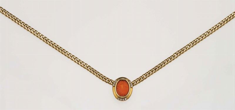 Carved agate pendant and gold chain  - Auction Fine Jewels - Cambi Casa d'Aste