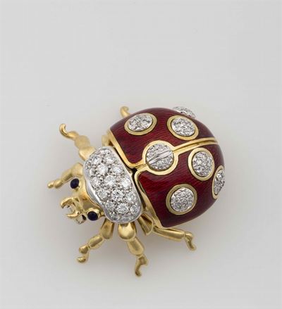 Tiffany&co. Spilla “coccinella” con Diamanti, Smalto e Zaffiri