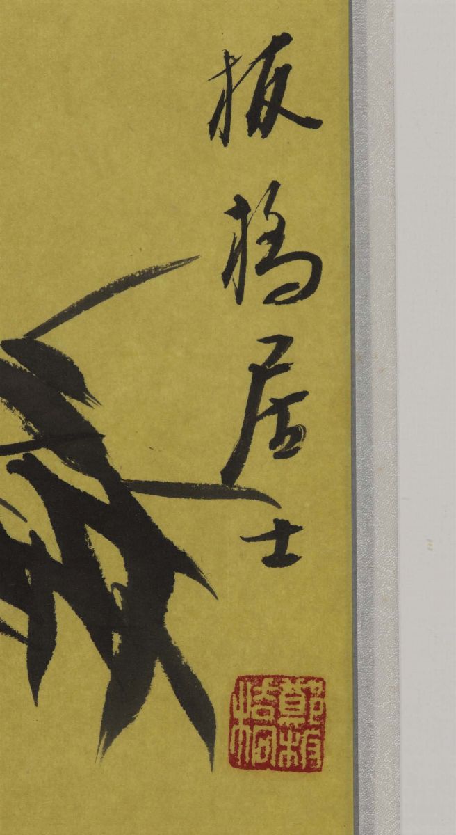 Coppia di Dipinti su Carta Raffiguranti Canne di Bamboo con Iscrizioni, Cina, Inizio XX Secolo