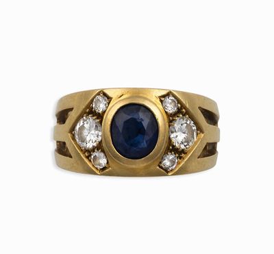 Anello a Fascia con Zaffiro e Diamanti