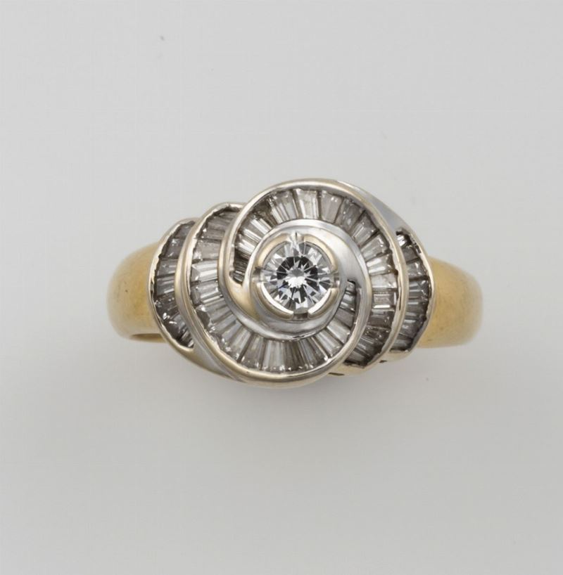 Anello con diamante taglio rotondo e diamanti taglio tepper a contorno  - Auction Vintage, Jewels and Bijoux - Cambi Casa d'Aste