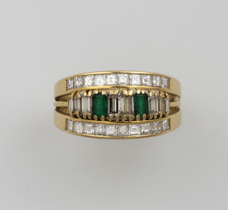 Anello con smeraldi e diamanti  - Asta Vintage, Gioielli e Bijoux - Cambi Casa d'Aste