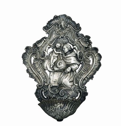Acquasantiera in Argento Sbalzato e Cesellato, Genova, Seconda Metà del XVIII Secolo, Bollo della...