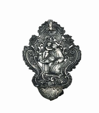 Acquasantiera in Argento Sbalzato e Cesellato, Genova, Seconda Metà del XVIII Secolo, Bollo della...