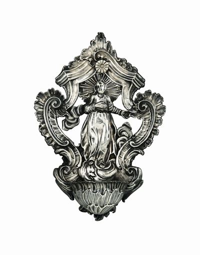 Acquasantiera in Argento Sbalzato e Cesellato, Genova, Metà del XVIII Secolo, Bollo della Torrett...