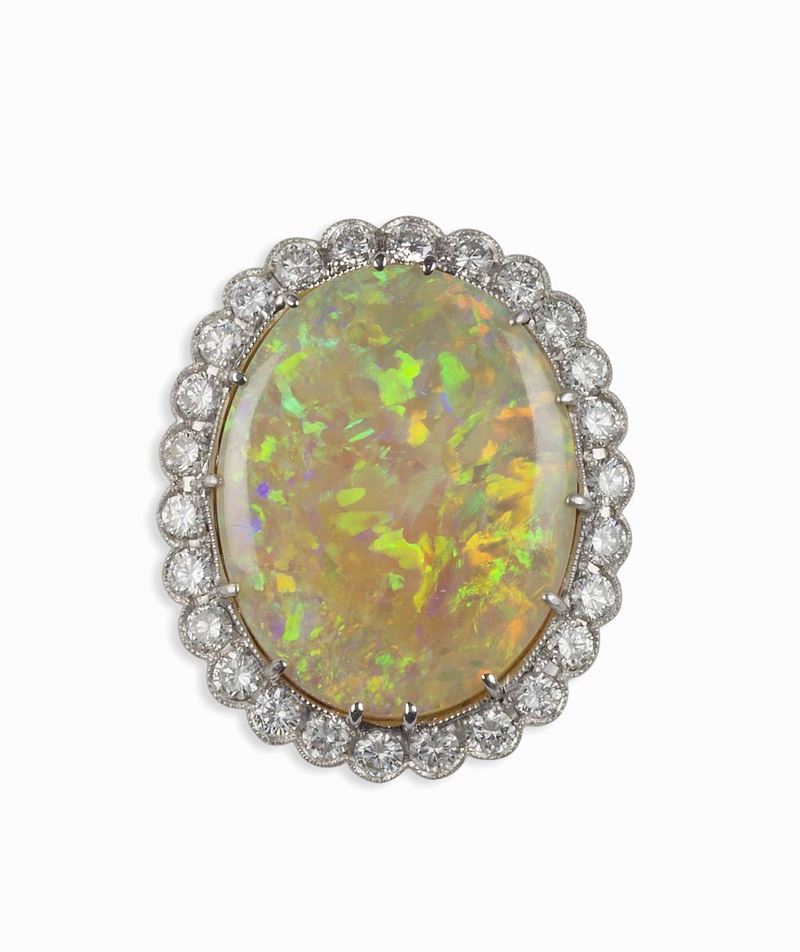Anello con opale e diamanti a contorno  - Auction Vintage, Jewels and Bijoux - Cambi Casa d'Aste