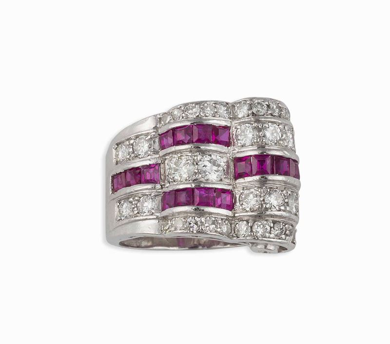 Anello, in stile, con diamanti e rubini  - Auction Vintage, Jewels and Bijoux - Cambi Casa d'Aste