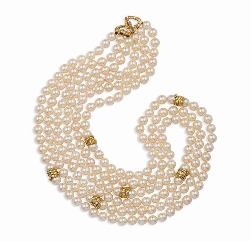 Misani. Girocollo composto da tre fili di perle coltivate  - Asta Vintage, Gioielli e Bijoux - Cambi Casa d'Aste
