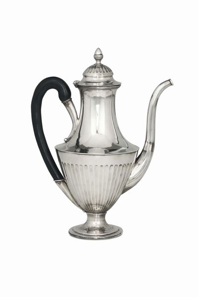 Caffettiera in Argento Sbalzato e Cesellato, Genova, Bollo della Torretta per L'anno 1805 e Altri...