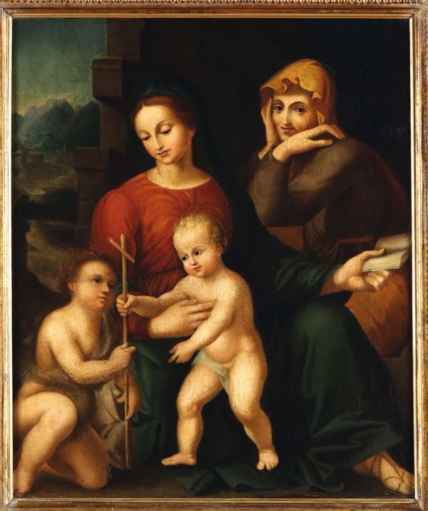 Scuola della fine del XIX secolo Madonna con Bambino con S. Giovannino e S. Anna