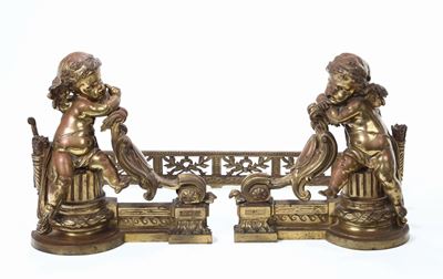 Coppia di Alari in Bronzo Dorato, XVIII Secolo