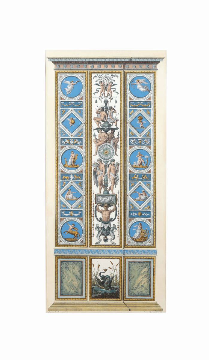 Quattro Incisioni Acquerellate delle Logge Vaticane di Raffaello, da Giovanni Volpato, XVIII-XIX ...