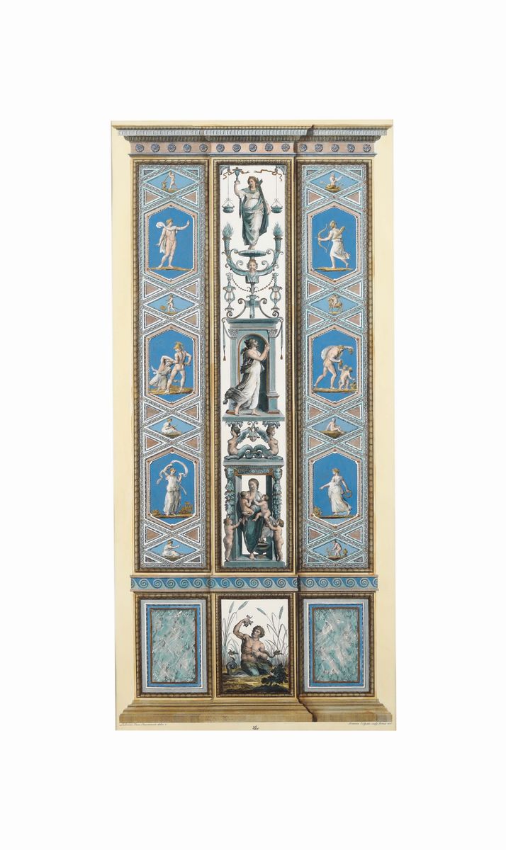 Quattro Incisioni Acquerellate delle Logge Vaticane di Raffaello, da Giovanni Volpato, XVIII-XIX ...