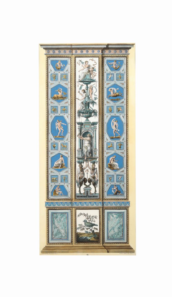 Quattro Incisioni Acquerellate delle Logge Vaticane di Raffaello, da Giovanni Volpato, XVIII-XIX ...