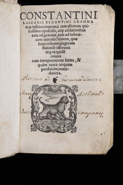 Lascaris, Costantinogrammaticae Institutiones una Cum Aliorum Quibusdam Opusculis..., Venezia, Fr...