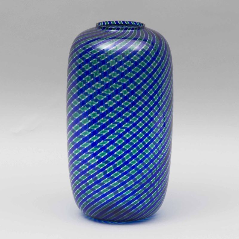 Venini, Murano, 1989. An ovoidal vase with a blue and green twisted cane decor  - Auction Murano '900 - II - Cambi Casa d'Aste