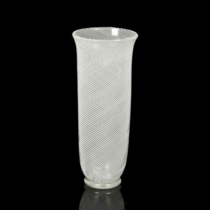 Vetreria Aureliano Toso, Murano, 1950 ca. A vase in filigreed blown glass with an applied base  - Auction Murano '900 - II - Cambi Casa d'Aste