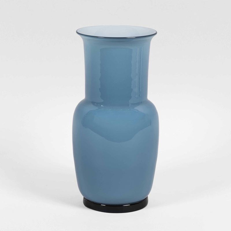 Venini, Murano, 1970 ca. A turquoise opaline glass vase with an applied black glass base  - Auction Murano '900 - II - Cambi Casa d'Aste