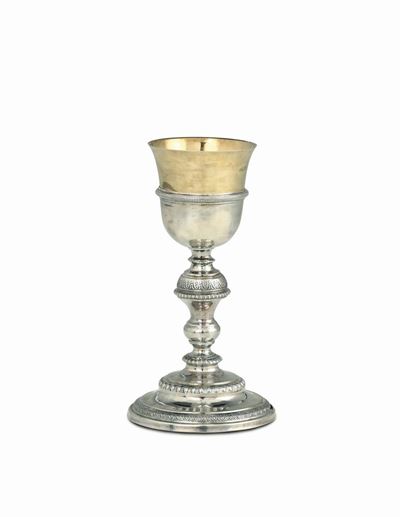 Calice in Argento e Argento Dorato, Fuso, Sbalzato e Cesellato. Italia, (torino?), XIX Secolo, Ma...