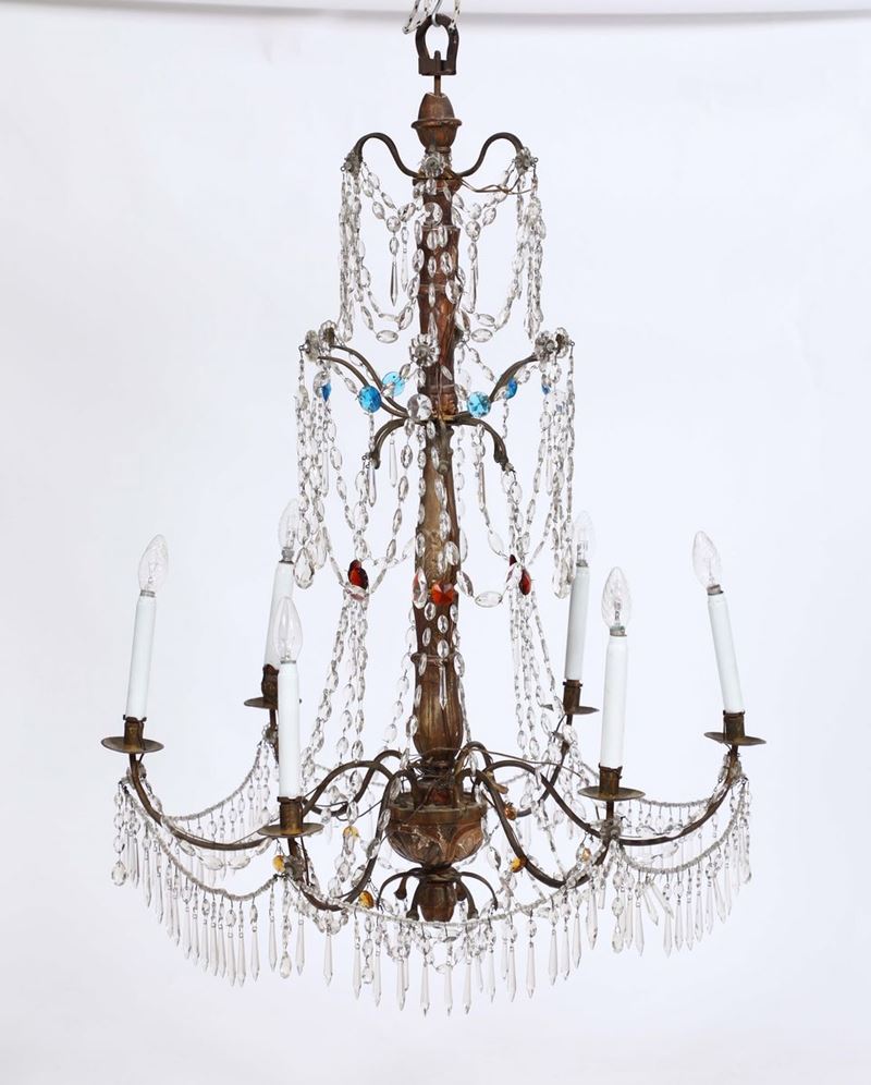 Lampadario a sei luci in stile genovese in legno intagliato e laccato, XIX secolo  - Asta Asta a Tempo antiquariato - II - Cambi Casa d'Aste