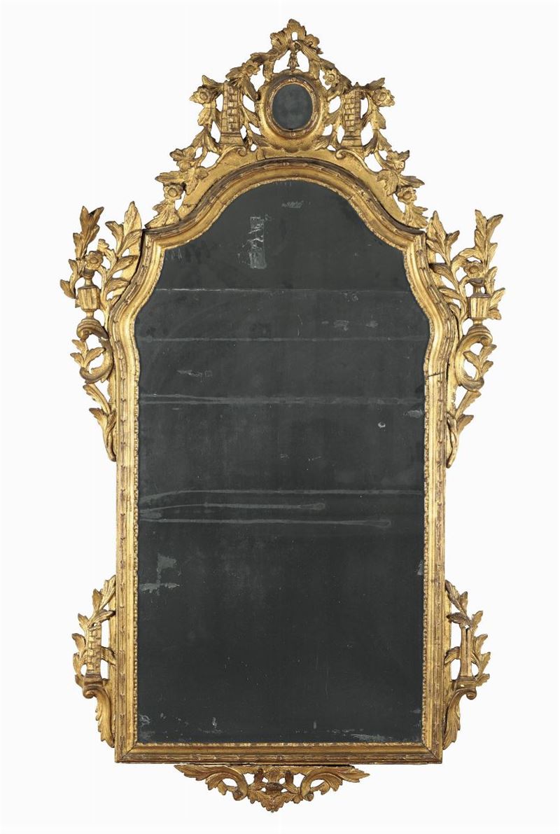Specchiera in legno intagliato e dorato, XVIII-XIX secolo  - Asta Arredi - Cambi Casa d'Aste