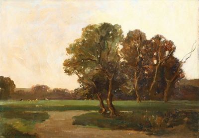 Giuseppe Buscaglione (1868 - 1928)paesaggio con Alberi e Figure