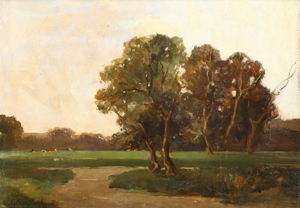 Giuseppe Buscaglione (1868 - 1928) Paesaggio con alberi e figure