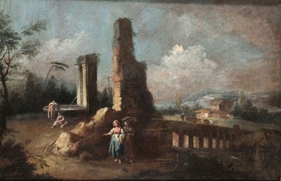 Giuseppe Zais (forno di Canale 1709 - Treviso 1784)paesaggio con Figure