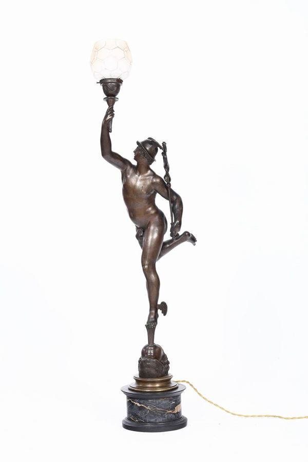 Mercurio in bronzo trasformato in lampada, da Giambologna