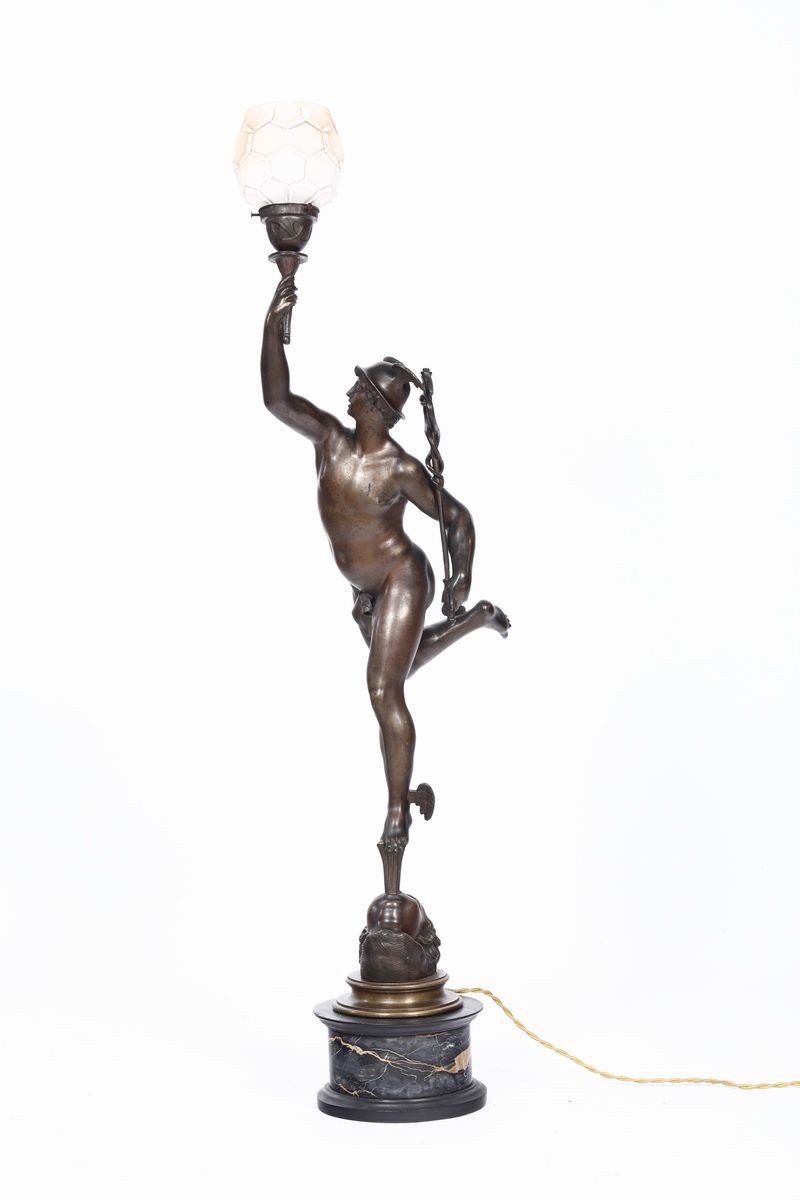 Mercurio in bronzo trasformato in lampada, da Giambologna  - Asta Asta a Tempo antiquariato - II - Cambi Casa d'Aste