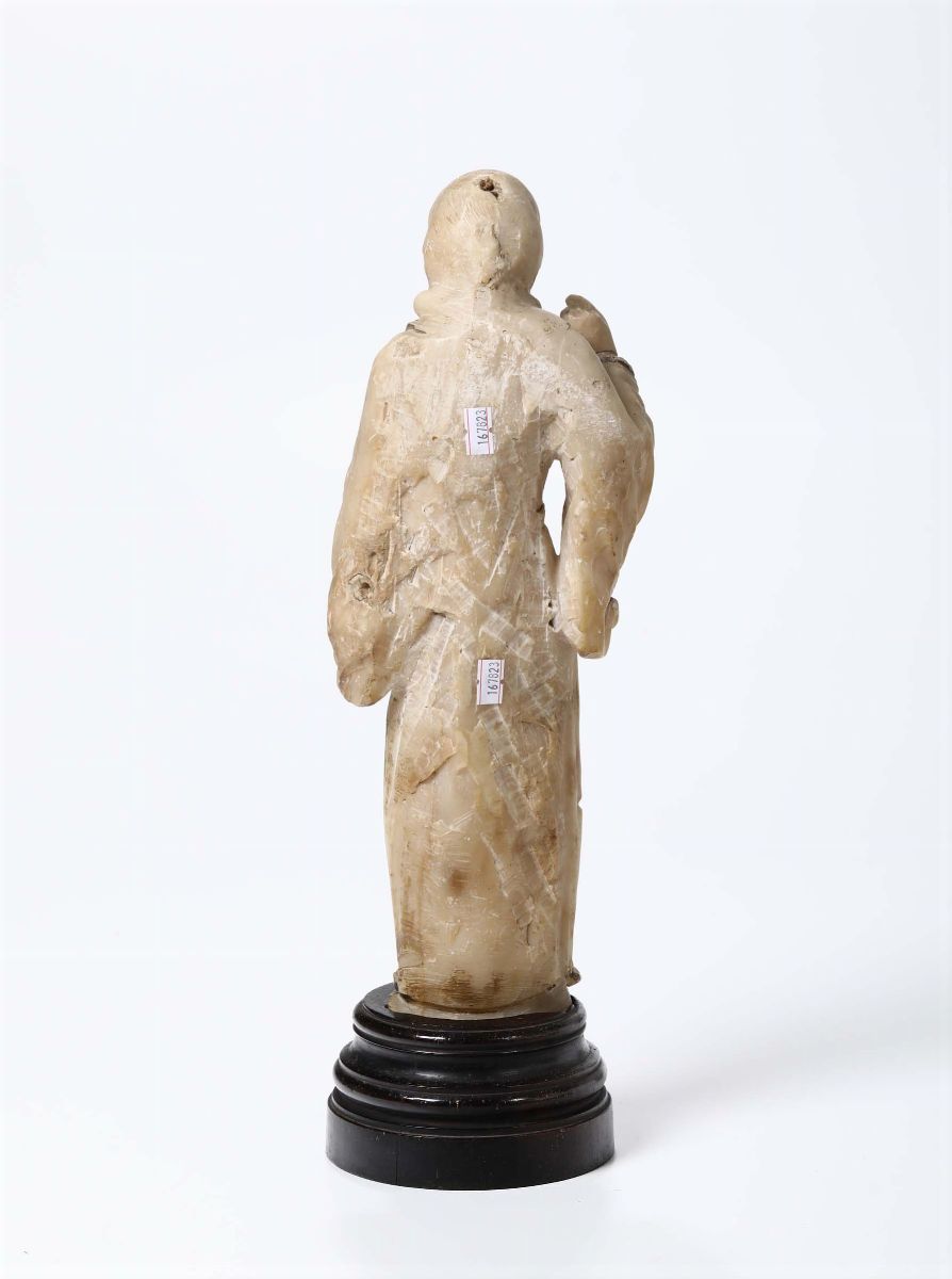 Scultura in Alabastro Dipinto Raffigurante Santo, Sicilia XVIII Secolo