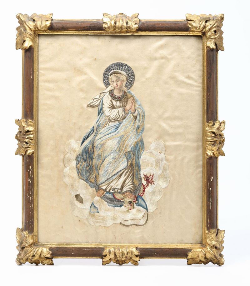 Ricamo raffigurante Madonna, XVIII secolo,  - Auction Asta a Tempo antiquariato - II - Cambi Casa d'Aste