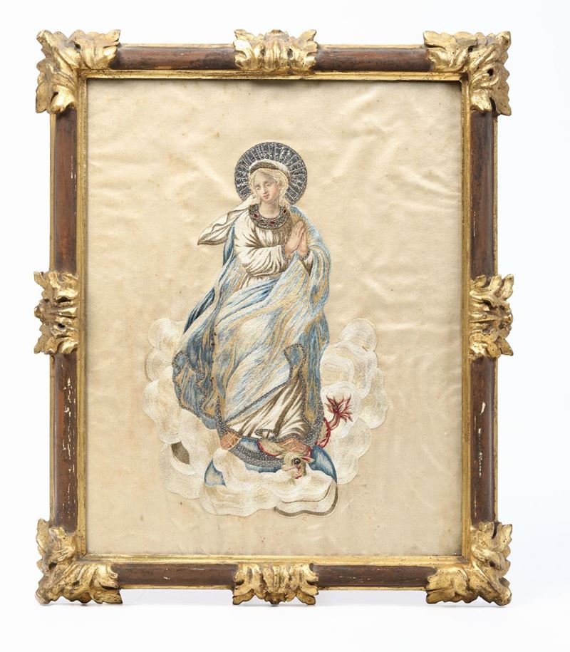Ricamo raffigurante Madonna, XVIII secolo,  - Asta Asta a Tempo antiquariato - II - Cambi Casa d'Aste
