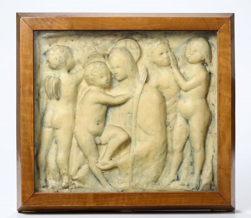 Bassorilievo in cera raffigurante Madonna con putti, XX secolo  - Asta Asta a Tempo antiquariato - II - Cambi Casa d'Aste