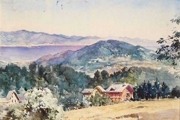 Aldo Raimondi (1902 - 1998) Paesaggio montano con lago