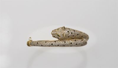 Bracciale “pantera” con Pavé di Diamanti e Smeraldi