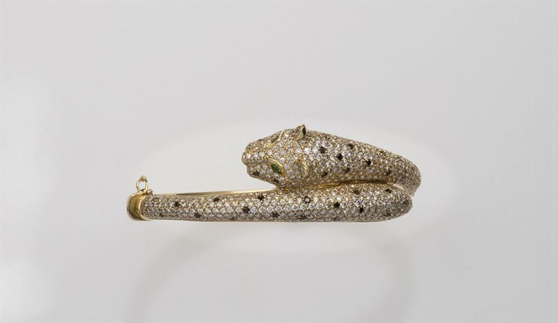 Diamond, emerald and gold bangle  - Auction Fine Jewels - Cambi Casa d'Aste
