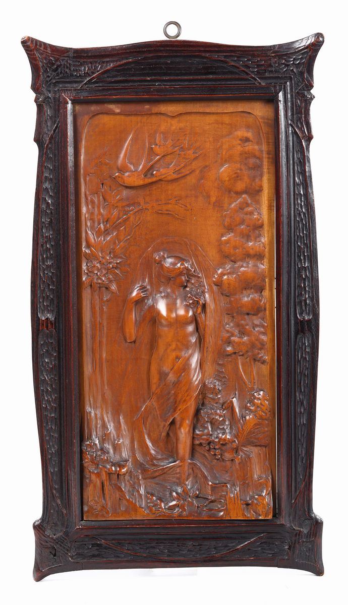 Bassorilievo liberty in legno raffigurante la primavera  - Auction Asta a Tempo antiquariato - II - Cambi Casa d'Aste
