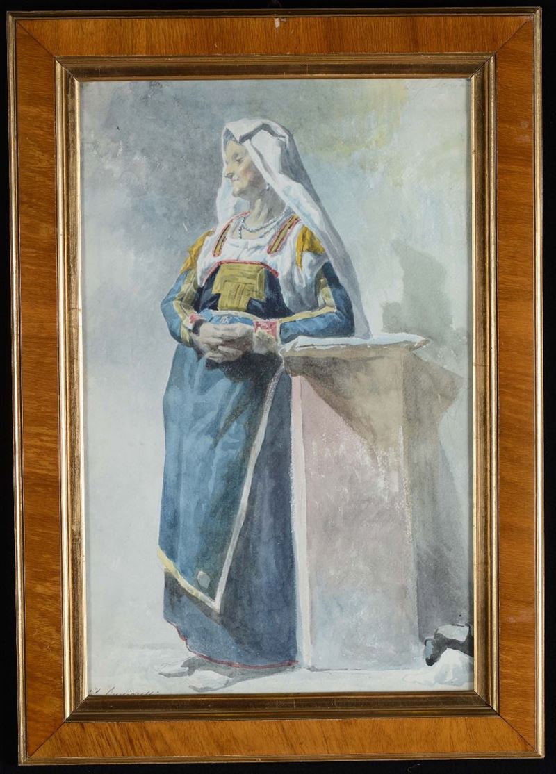 Daniele Bucciarelli (1839-1911) Ritratto di donna in costume ciociaro  - Asta Asta a Tempo Dipinti - Cambi Casa d'Aste