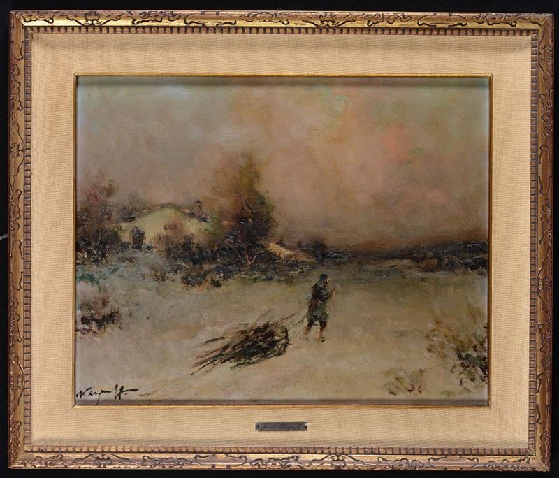 Ivan Karpoff (Novocerkassk 1898 - Milano 1970) Paesaggio innevato  - Auction Paintings Timed Auction - Cambi Casa d'Aste