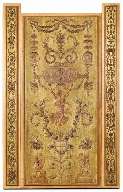 Boiserie Neoclassica in Legno di Rovere Scolpito e Dorato, Francia Ultimo Quarto del XVIII Secolo...