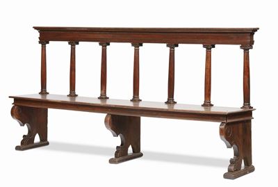 Panca Rinascimentale di Modello Architettonico in Legno di Noce, Toscana XVI Secolo