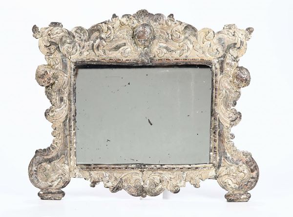 Specchiera argentata, elemento di cartagloria, XVIII-XIX secolo