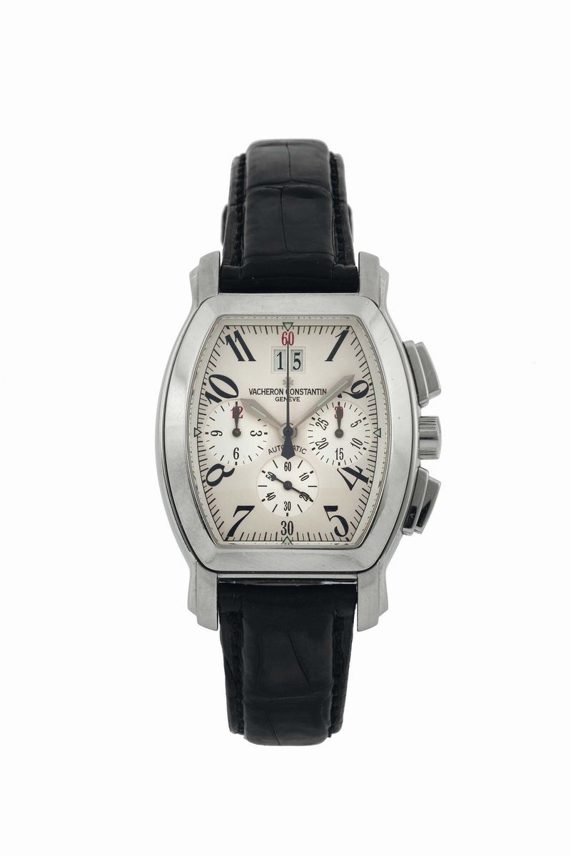 Vacheron Constantin, Genève, Royal Eagle – Automatic, case No. 770726, Ref. 49145. Sold in 2003 Fine, large, stainless steel, tonneau-shaped, curved, self-winding, water-resistant wristwatch with square button chronograph, registers, oversized date and a stainless steel Vacheron Constantin  deployant clasp. Accompanied by the original box, Guarantee and instruction booklet  - Auction Watches and Pocket Watches - Cambi Casa d'Aste